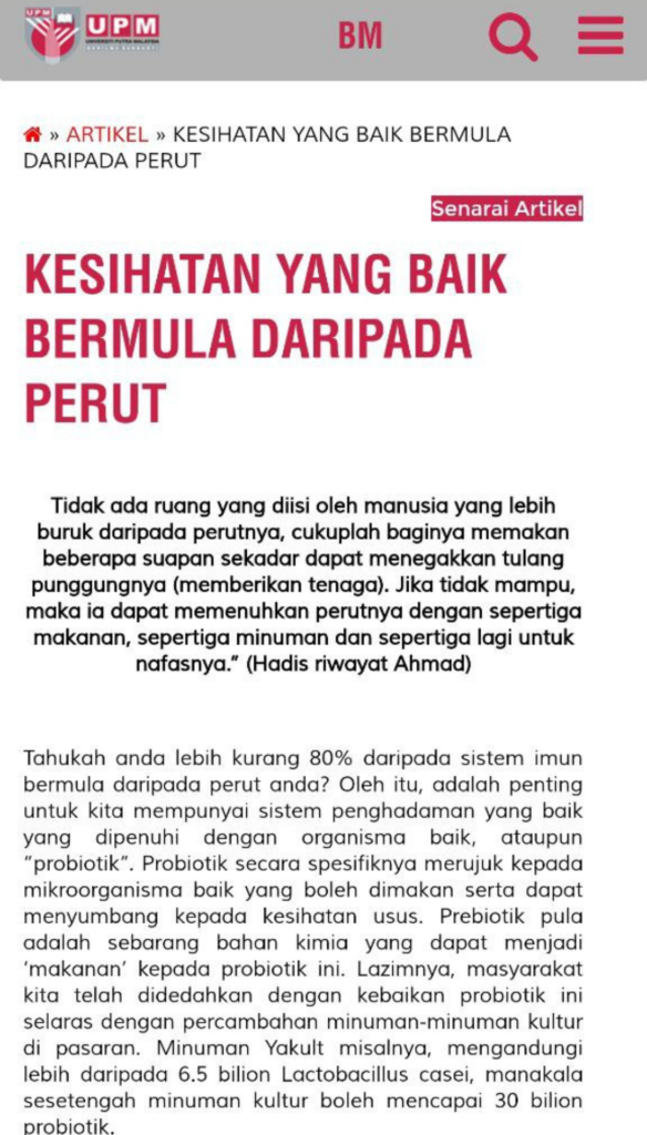 Artikel UPM: Kesihatan yang baik bermula daripada perut